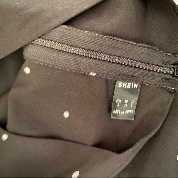 Black & White Polka Dot Long Dress with Square Neckline - Picture 2 of 5